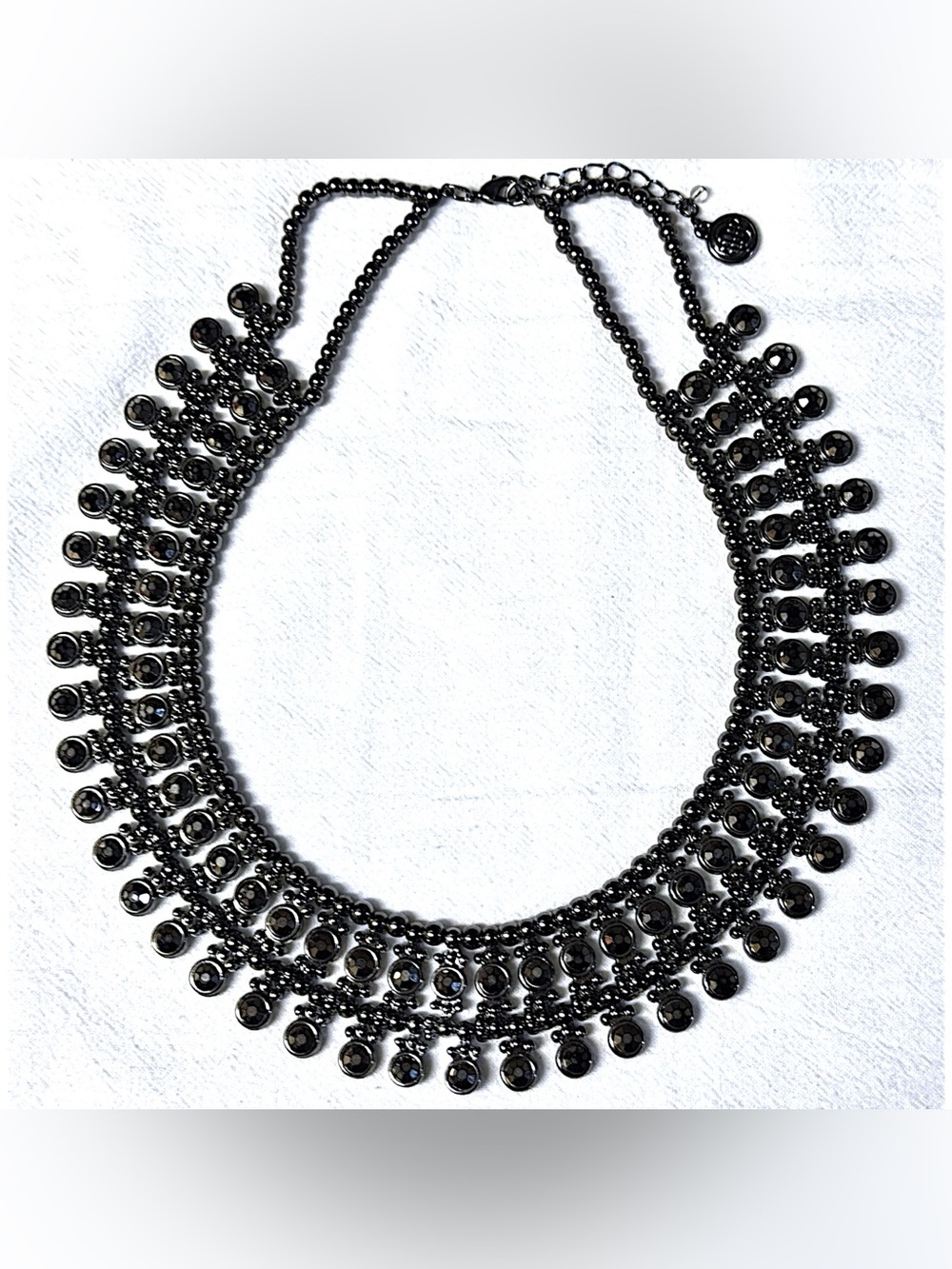 Dana Buchman 2010 Gunmetal Black Rhinestone Statement Bib Necklace Whimsigoth